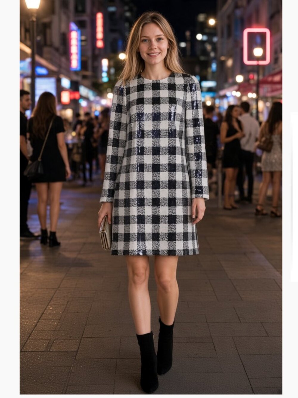 NWT $298 Vineyard Vines  Buffalo Check Sequin Dress Color Sequin Navy Gingham